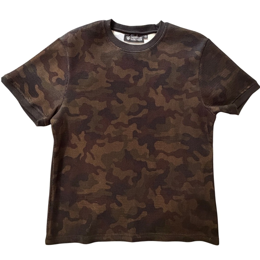 Mostly Heard Rarely Seen Camo Mesh T-Shirt Brown Green Streetwear Mens Medium